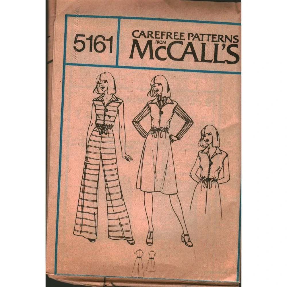 Vintage McCalls 5161 Sewing Pattern 1970s Jumpsuit Dress Top Size 10 Bust 32.5